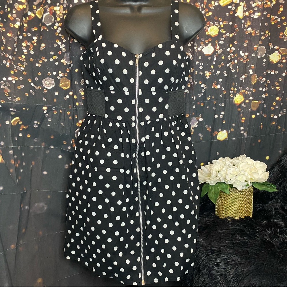 Wet Seal Black & White Polka Dot Mini Dress Size Medium Above Knee Zipper Front